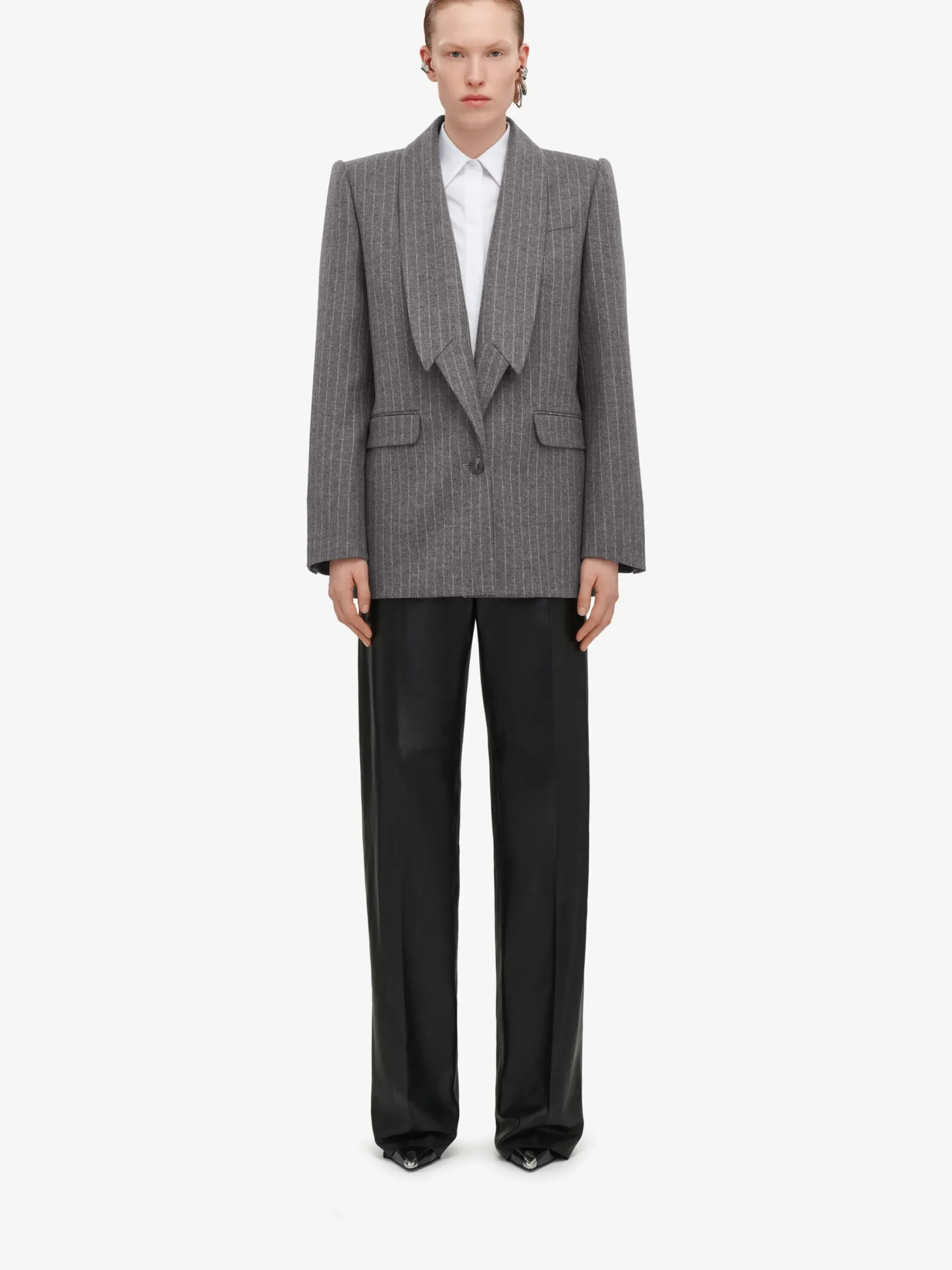 Clearance Alexander McQueen Women's Upside-down Lapel Jacket in Grey/ivory