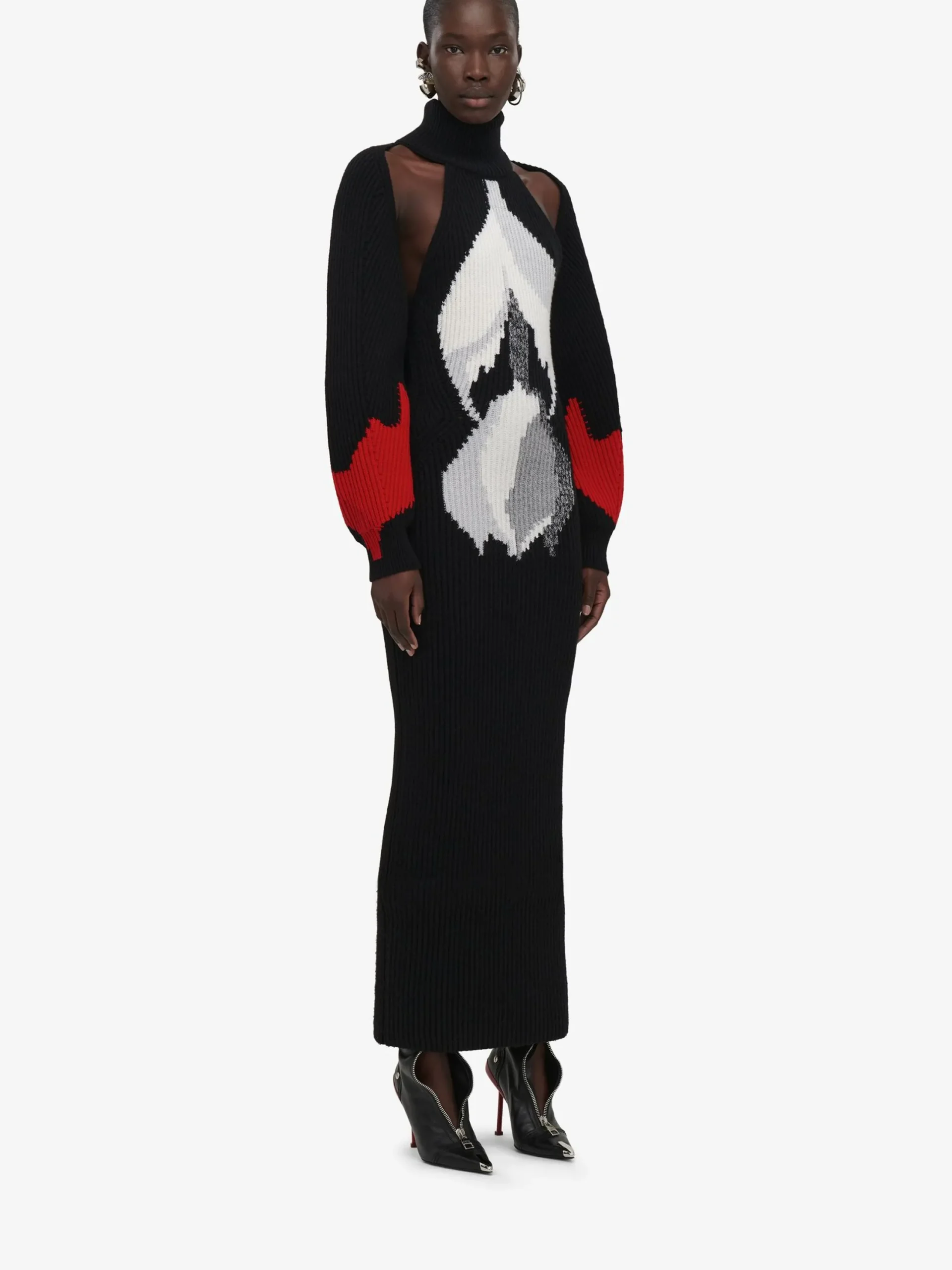 Fashion Alexander McQueen Women's Upside-down Orchid Dress in Black/Red/Grey