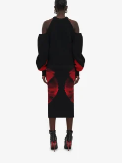 Shop Alexander McQueen Women's Upside-down Orchid Jumper in Black/Red/Grey