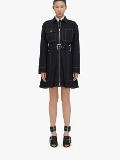 Online Alexander McQueen Women's Utility Denim Mini Dress in Indigo