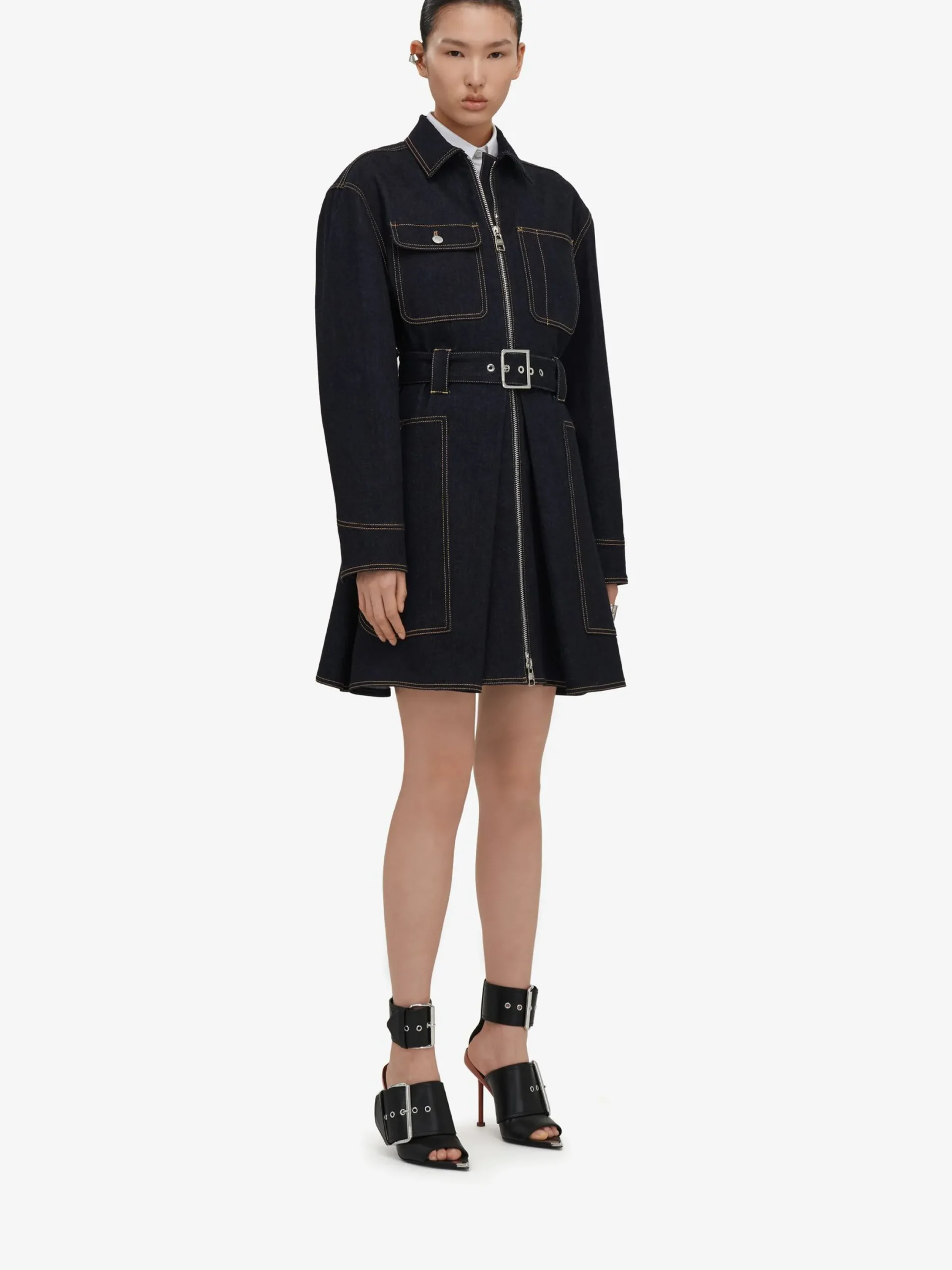 Online Alexander McQueen Women's Utility Denim Mini Dress in Indigo