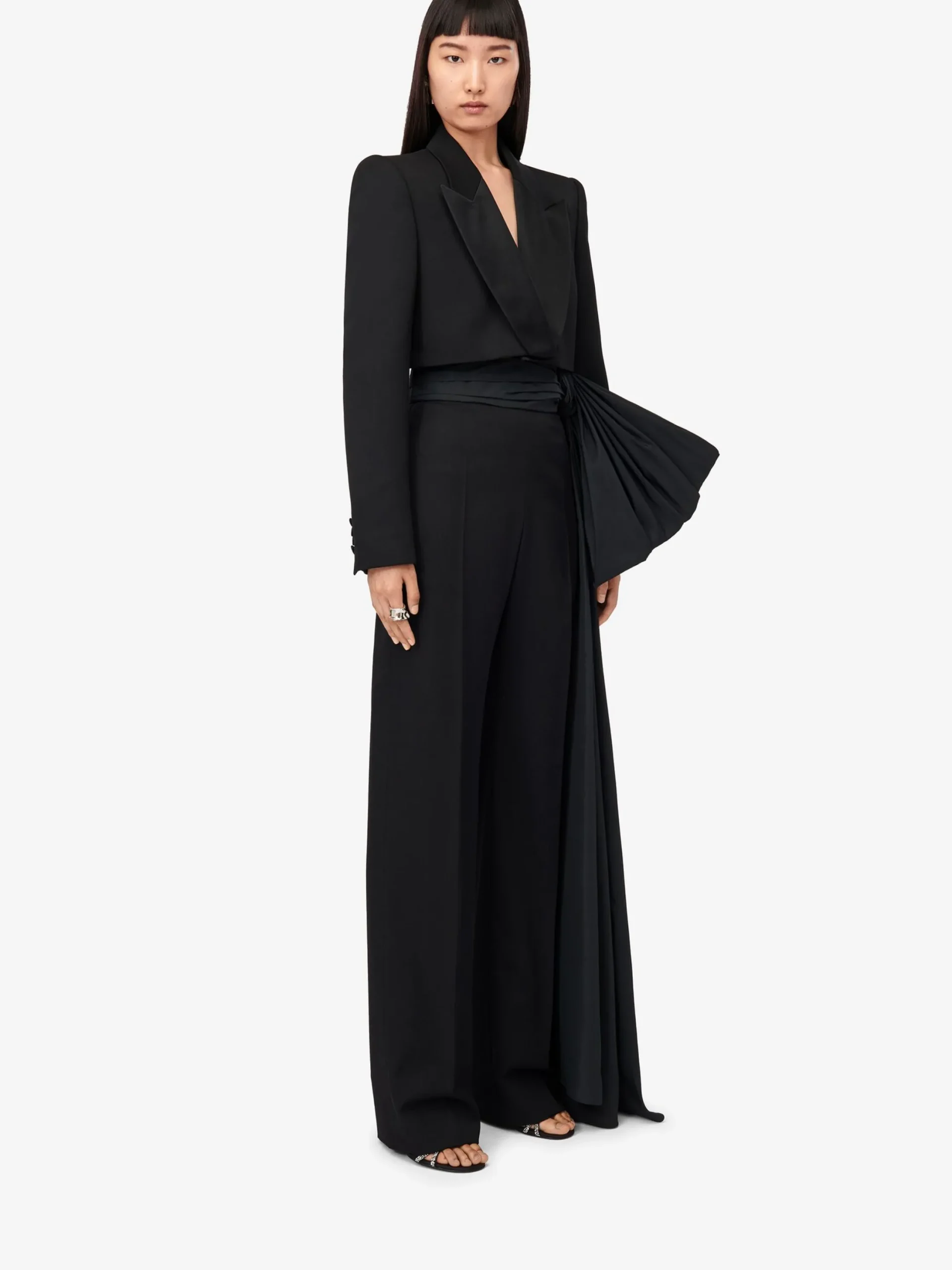 Cheap Alexander McQueen Women's Wide Leg Bow Trousers in Black
