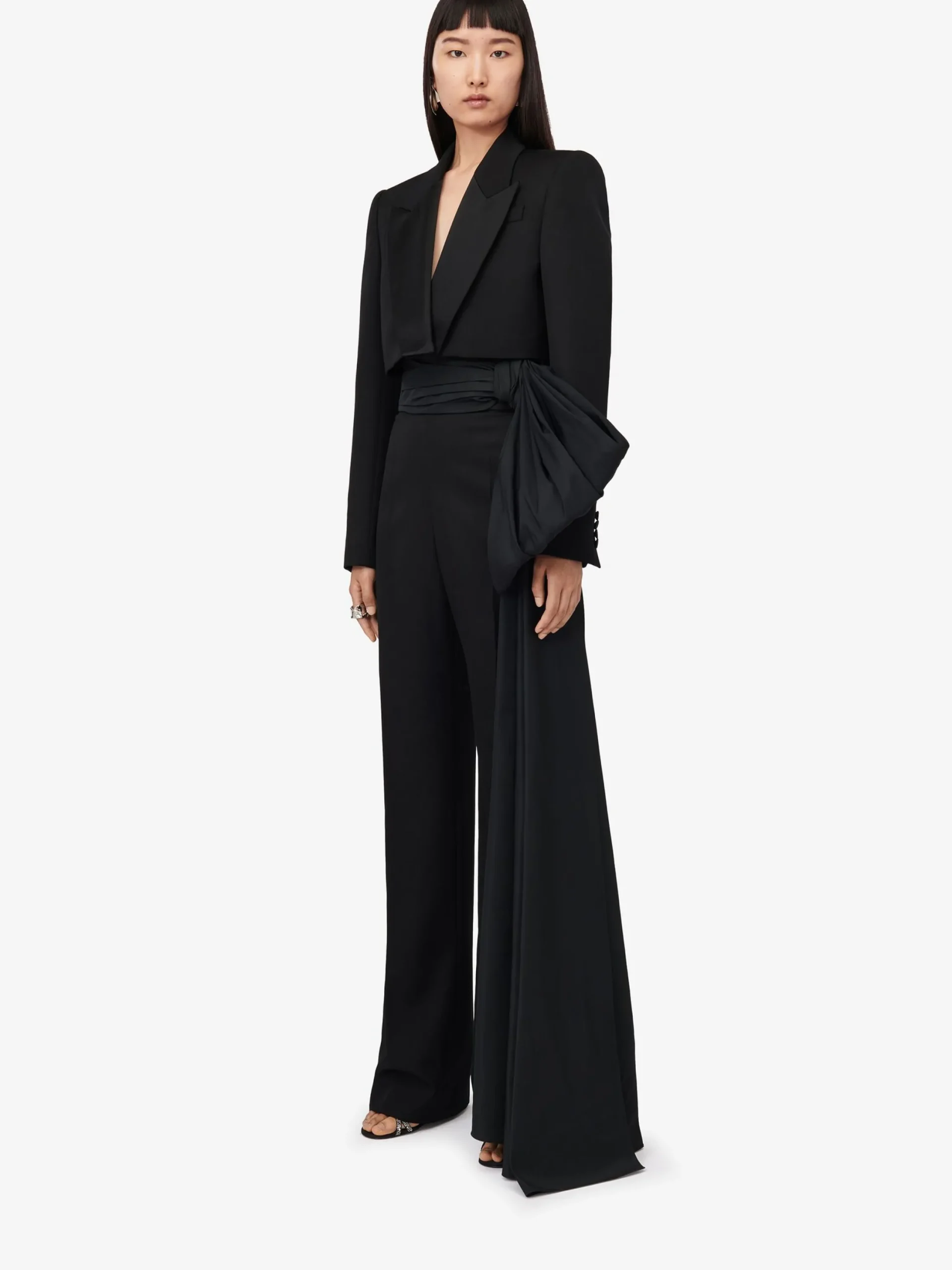 Cheap Alexander McQueen Women's Wide Leg Bow Trousers in Black