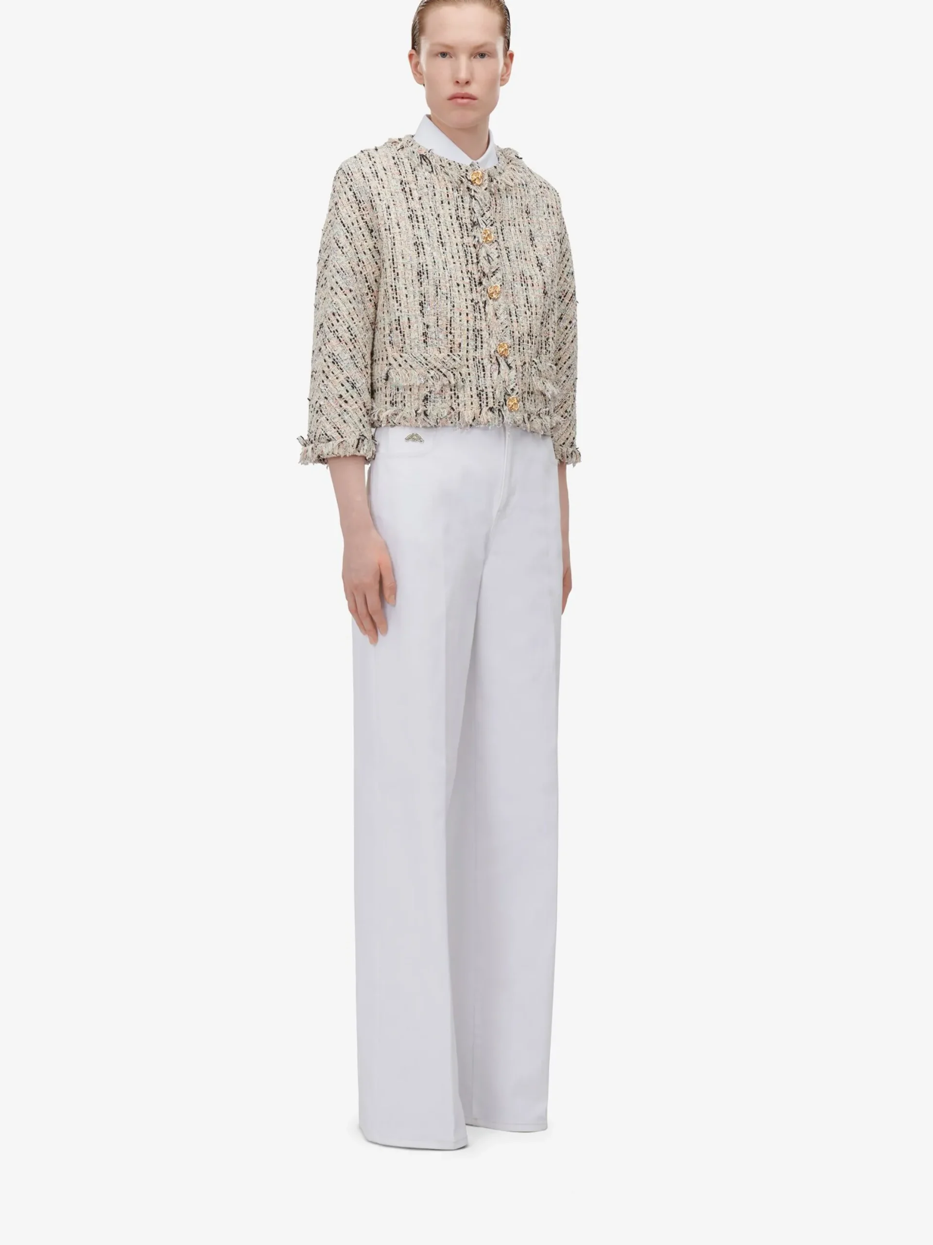 Outlet Alexander McQueen Women's Wide Leg Jeans in Optic White