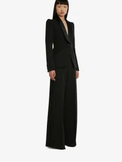 Best Sale Alexander McQueen Women's Wide Leg Trousers in Black